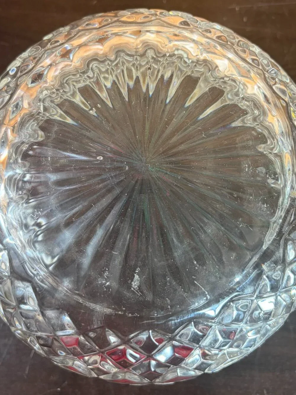 Vintage Avitra Cut Lead Crystal Serving Bowl Diamond & Starburst Pattern 7.5